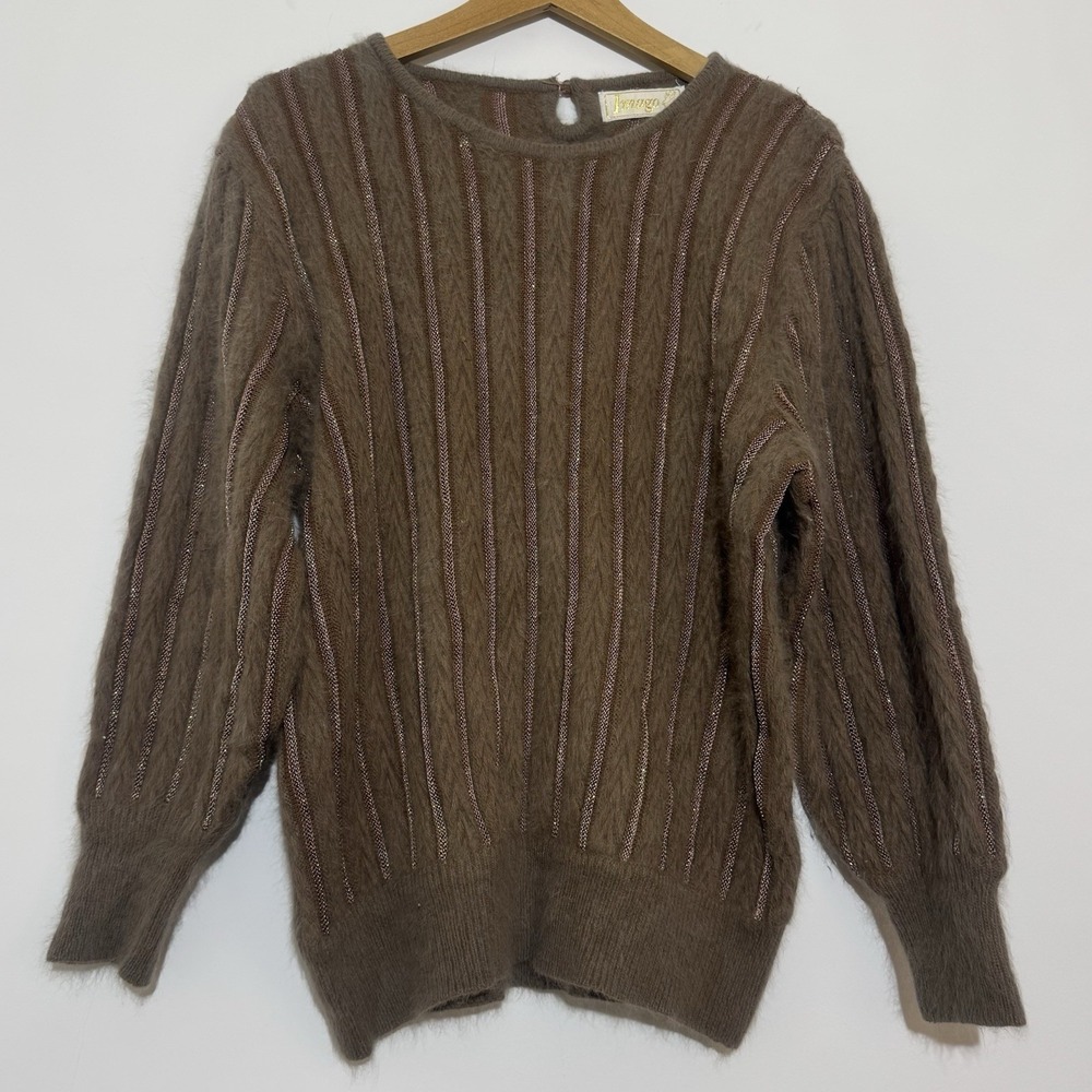 Vintage Angora Blend Fuzzy Textured Sweater Women's‎ Medium Cottagecore Holiday